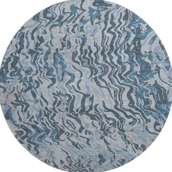 HomeRoots 8' Vibrant Sky Blue and Gray Abstract Round Rug with UV Protection - Washable, Durable, Stylish Design 681464