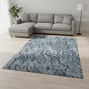 HomeRoots 8' X 10' Sky Blue and Gray Abstract Washable Area Rug with UV Protection for Modern Homes & Spaces 681465