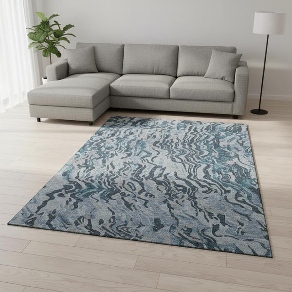 HomeRoots 8' X 10' Sky Blue and Gray Abstract Washable Area Rug with UV Protection for Modern Homes & Spaces 681465