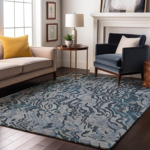 HomeRoots 8' X 10' Sky Blue and Gray Abstract Washable Area Rug with UV Protection for Modern Homes & Spaces 681465