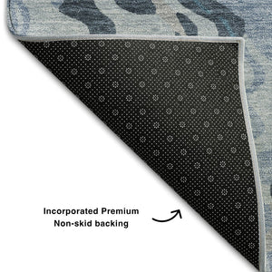 HomeRoots 8' X 10' Sky Blue and Gray Abstract Washable Area Rug with UV Protection for Modern Homes & Spaces 681465