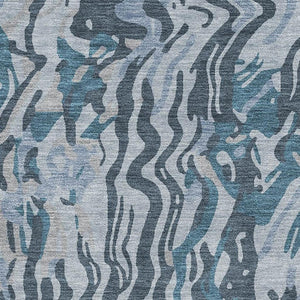HomeRoots 8' X 10' Sky Blue and Gray Abstract Washable Area Rug with UV Protection for Modern Homes & Spaces 681465