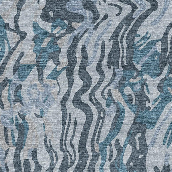 HomeRoots 8' X 10' Sky Blue and Gray Abstract Washable Area Rug with UV Protection for Modern Homes & Spaces 681465