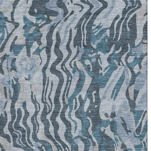 HomeRoots 8' X 10' Sky Blue and Gray Abstract Washable Area Rug with UV Protection for Modern Homes & Spaces 681465