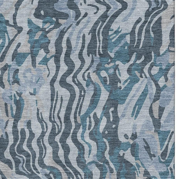HomeRoots 8' X 10' Sky Blue and Gray Abstract Washable Area Rug with UV Protection for Modern Homes & Spaces 681465