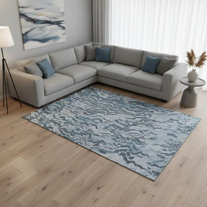 HomeRoots 9' X 12' Sky Blue and Gray Abstract Washable Area Rug - UV Protected, Stain-Resistant, Durable Design! 681466