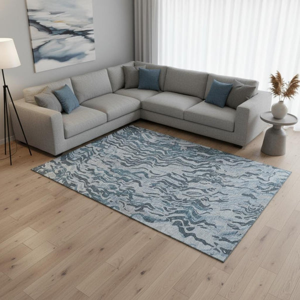 HomeRoots 9' X 12' Sky Blue and Gray Abstract Washable Area Rug - UV Protected, Stain-Resistant, Durable Design! 681466