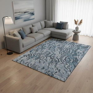HomeRoots 10' Sky Blue & Gray Abstract Washable Area Rug - Durable, UV Protected, Ideal for High-Traffic Spaces 681467