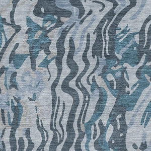HomeRoots 10' Sky Blue & Gray Abstract Washable Area Rug - Durable, UV Protected, Ideal for High-Traffic Spaces 681467