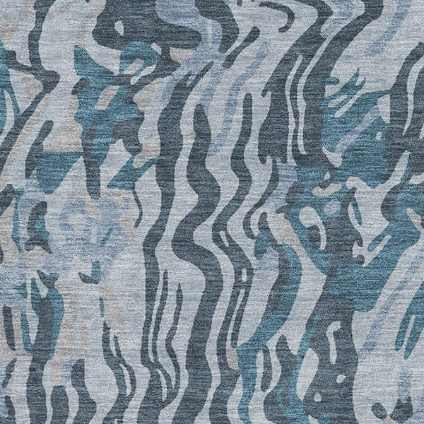 HomeRoots 10' Sky Blue & Gray Abstract Washable Area Rug - Durable, UV Protected, Ideal for High-Traffic Spaces 681467