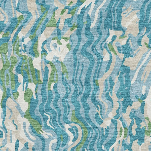 HomeRoots 5' X 8' Teal Green & Ivory Abstract Area Rug - Washable, UV Protected, Durable for Busy Homes! 681469