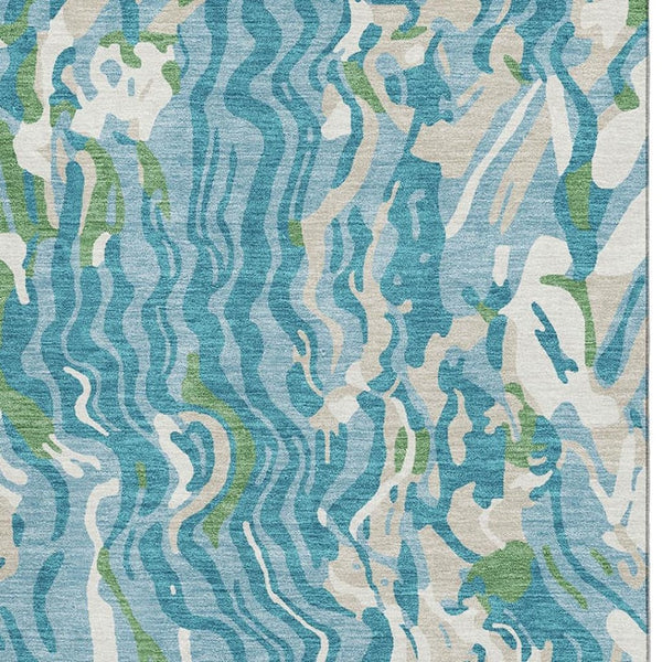 HomeRoots 8' X 10' Teal Green & Ivory Abstract Area Rug - Stylish, Washable, UV-Protected for Modern Homes 681471