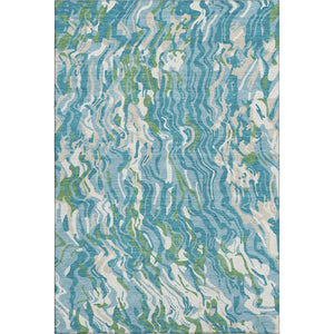 HomeRoots 9' X 12' Teal Green & Ivory Abstract Area Rug - Washable, UV Protected, Durable & Stylish for Homes 681472