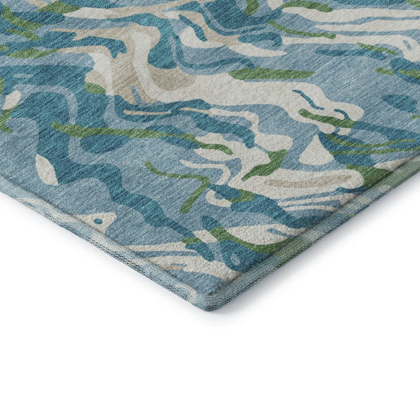HomeRoots 9' X 12' Teal Green & Ivory Abstract Area Rug - Washable, UV Protected, Durable & Stylish for Homes 681472