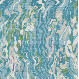 HomeRoots 9' X 12' Teal Green & Ivory Abstract Area Rug - Washable, UV Protected, Durable & Stylish for Homes 681472