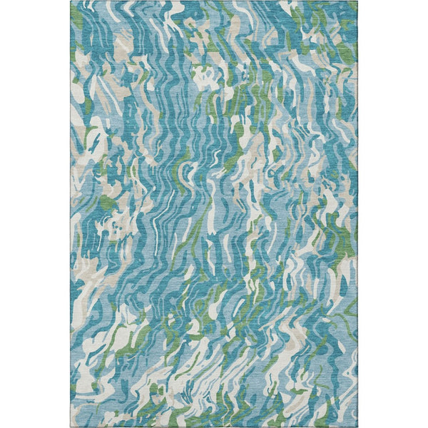 HomeRoots 9' X 12' Teal Green & Ivory Abstract Area Rug - Washable, UV Protected, Durable & Stylish for Homes 681472