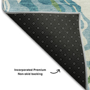 HomeRoots 10' X 14' Teal Green and Ivory Abstract Area Rug - Washable, UV Protected, Durable for Busy Homes 681473