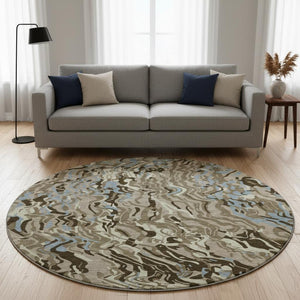 HomeRoots 8' Washable Round Rug in Taupe, Sky Blue & Beige - Durable, UV-Protected, Perfect for Busy Homes 681476