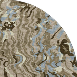 HomeRoots 8' Washable Round Rug in Taupe, Sky Blue & Beige - Durable, UV-Protected, Perfect for Busy Homes 681476