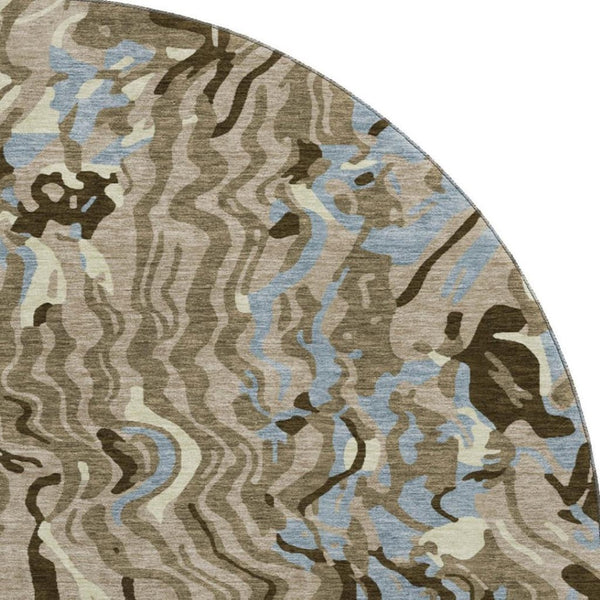 HomeRoots 8' Washable Round Rug in Taupe, Sky Blue & Beige - Durable, UV-Protected, Perfect for Busy Homes 681476