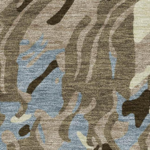 HomeRoots 9' X 12' Modern Abstract Washable Area Rug in Taupe, Sky Blue & Beige with UV Protection & Stain Resistance 681478