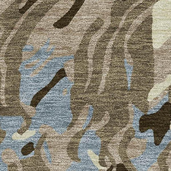 HomeRoots 9' X 12' Modern Abstract Washable Area Rug in Taupe, Sky Blue & Beige with UV Protection & Stain Resistance 681478