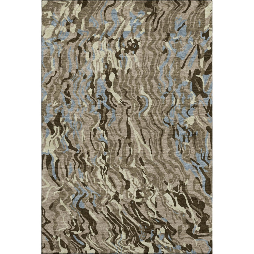 HomeRoots 10' X 14' Abstract Washable Area Rug in Taupe, Blue & Beige - Durable, UV Protected for High-Traffic Areas 681479
