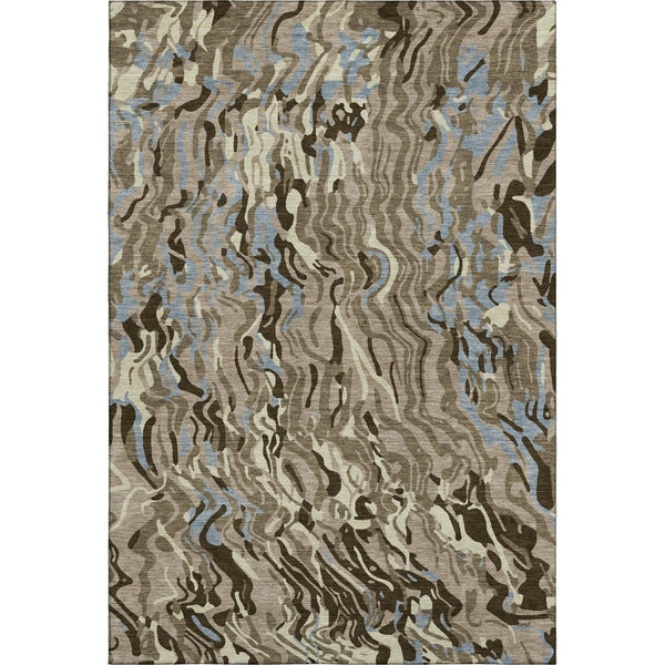HomeRoots 10' X 14' Abstract Washable Area Rug in Taupe, Blue & Beige - Durable, UV Protected for High-Traffic Areas 681479