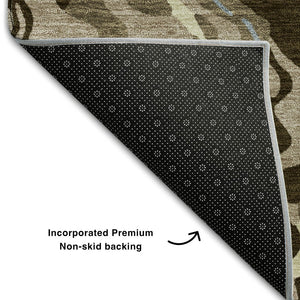 HomeRoots 10' X 14' Abstract Washable Area Rug in Taupe, Blue & Beige - Durable, UV Protected for High-Traffic Areas 681479