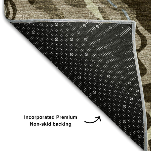 HomeRoots 10' X 14' Abstract Washable Area Rug in Taupe, Blue & Beige - Durable, UV Protected for High-Traffic Areas 681479