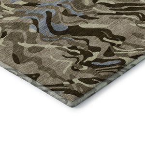 HomeRoots 10' X 14' Abstract Washable Area Rug in Taupe, Blue & Beige - Durable, UV Protected for High-Traffic Areas 681479