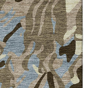 HomeRoots 10' X 14' Abstract Washable Area Rug in Taupe, Blue & Beige - Durable, UV Protected for High-Traffic Areas 681479