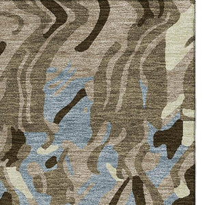 HomeRoots 10' X 14' Abstract Washable Area Rug in Taupe, Blue & Beige - Durable, UV Protected for High-Traffic Areas 681479