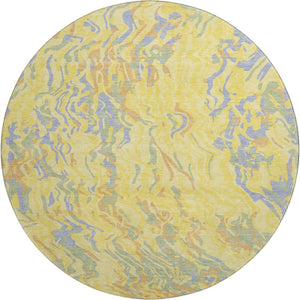 HomeRoots 8' Stunning Abstract Round Rug in Yellow, Copper & Blue – Washable, UV-Protected & Stain Resistant! 681482