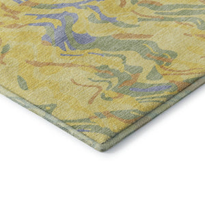 HomeRoots 8' Stunning Abstract Round Rug in Yellow, Copper & Blue – Washable, UV-Protected & Stain Resistant! 681482