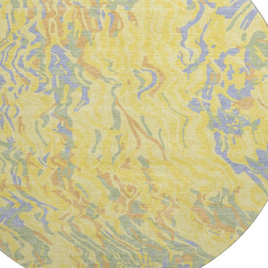 HomeRoots 8' Stunning Abstract Round Rug in Yellow, Copper & Blue – Washable, UV-Protected & Stain Resistant! 681482