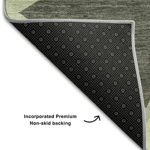 HomeRoots 5' Geometric Artichoke Green, Aqua & Ivory Washable Area Rug with UV Protection for Busy Homes 681487