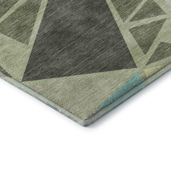 HomeRoots 5' Geometric Artichoke Green, Aqua & Ivory Washable Area Rug with UV Protection for Busy Homes 681487