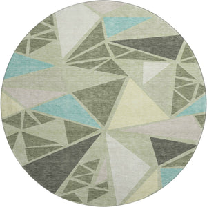 HomeRoots 8' Artichoke Green Round Rug - Washable Geometric Design with UV Protection for High-Traffic Areas 681488