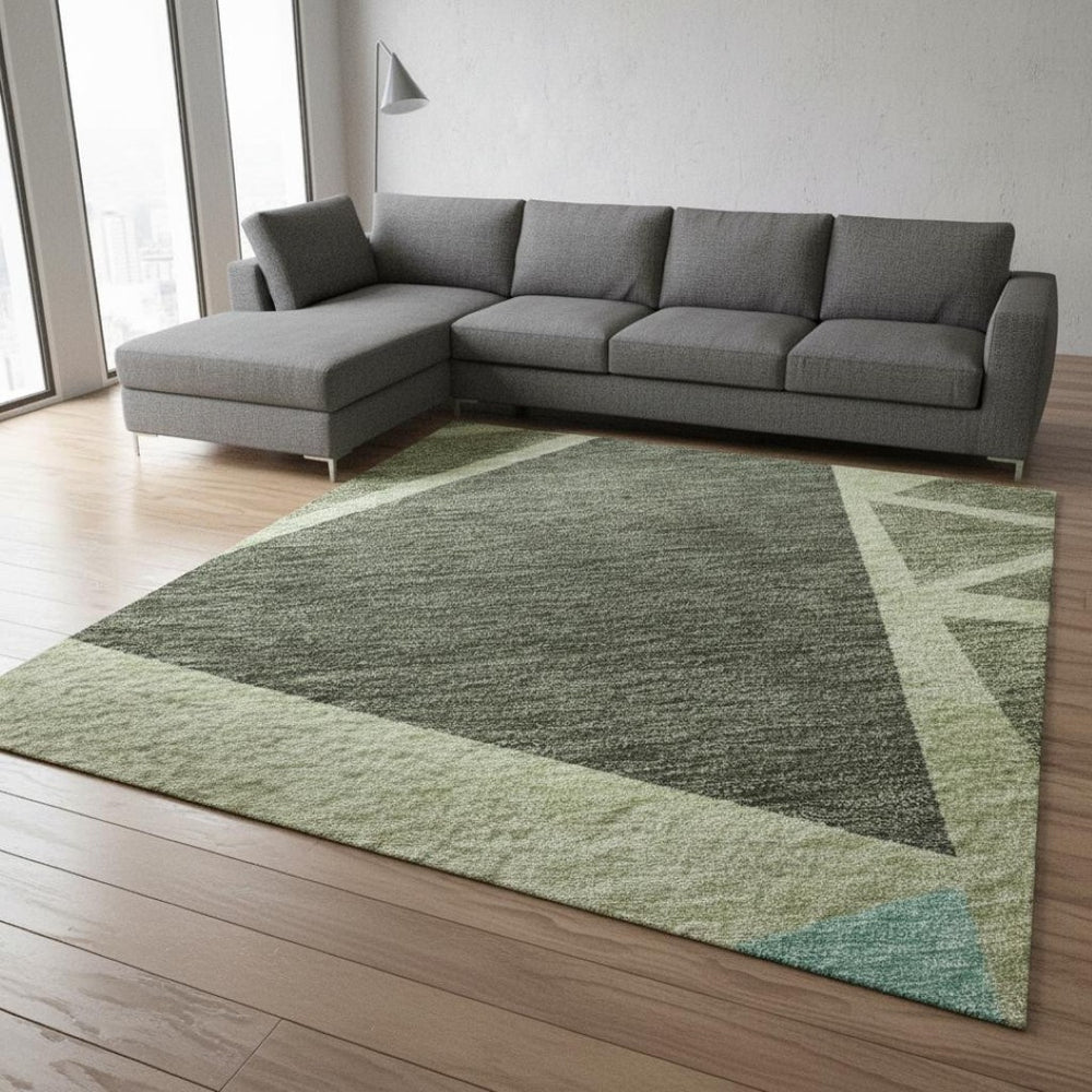 HomeRoots 8' X 10' Artichoke Green Aqua Geometric Washable Rug – Stain Resistant, UV Protected for Easy Care 681489