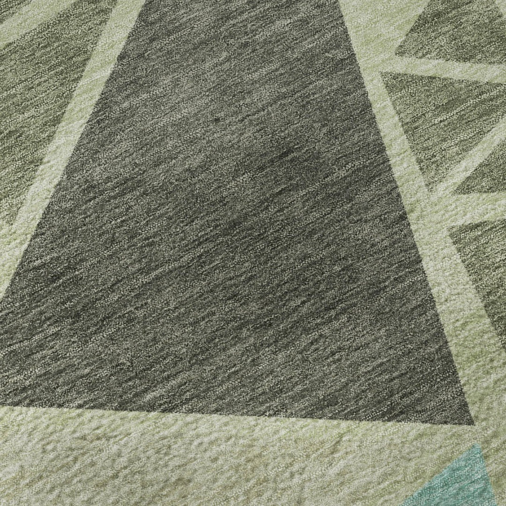 HomeRoots 9' X 12' Stylish Artichoke Green Aqua Geometric Area Rug - Washable, UV-Protected & Family-Friendly! 681490