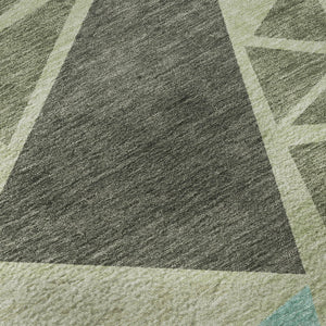 HomeRoots 9' X 12' Stylish Artichoke Green Aqua Geometric Area Rug - Washable, UV-Protected & Family-Friendly! 681490