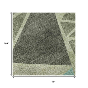 HomeRoots 9' X 12' Stylish Artichoke Green Aqua Geometric Area Rug - Washable, UV-Protected & Family-Friendly! 681490