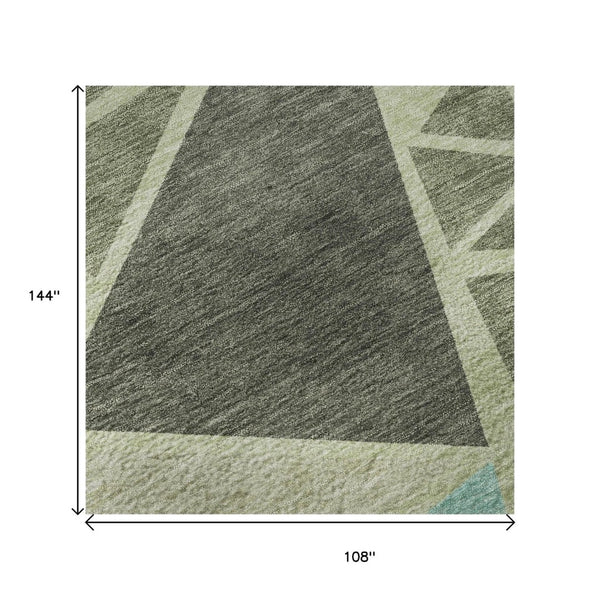 HomeRoots 9' X 12' Stylish Artichoke Green Aqua Geometric Area Rug - Washable, UV-Protected & Family-Friendly! 681490