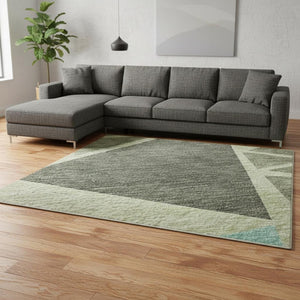 HomeRoots 9' X 12' Stylish Artichoke Green Aqua Geometric Area Rug - Washable, UV-Protected & Family-Friendly! 681490