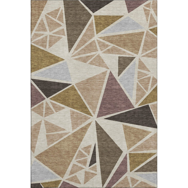 HomeRoots 5' X 8' Washable Geometric Area Rug in Beige, Brown & Mauve – Stylish, Stain-Resistant & UV Protected! 681493