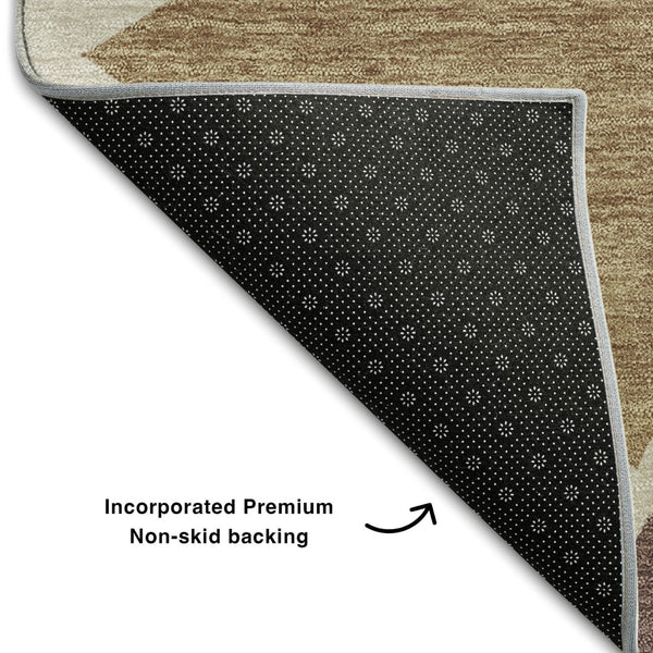 HomeRoots 5' X 8' Washable Geometric Area Rug in Beige, Brown & Mauve – Stylish, Stain-Resistant & UV Protected! 681493
