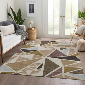 HomeRoots 5' X 8' Washable Geometric Area Rug in Beige, Brown & Mauve – Stylish, Stain-Resistant & UV Protected! 681493