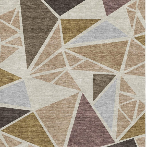 HomeRoots 5' X 8' Washable Geometric Area Rug in Beige, Brown & Mauve – Stylish, Stain-Resistant & UV Protected! 681493