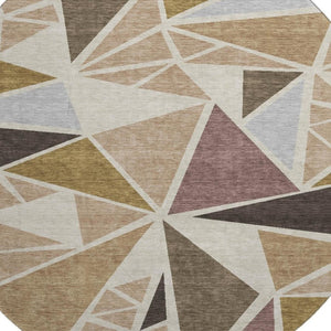 HomeRoots 8' Washable Round Rug in Beige, Brown & Mauve - Modern Geometric Design with UV Protection & Durability 681494